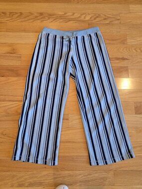 Seven Apparel S Women's Y2K Blue White Striped Pajama Wide Leg Pants VTG